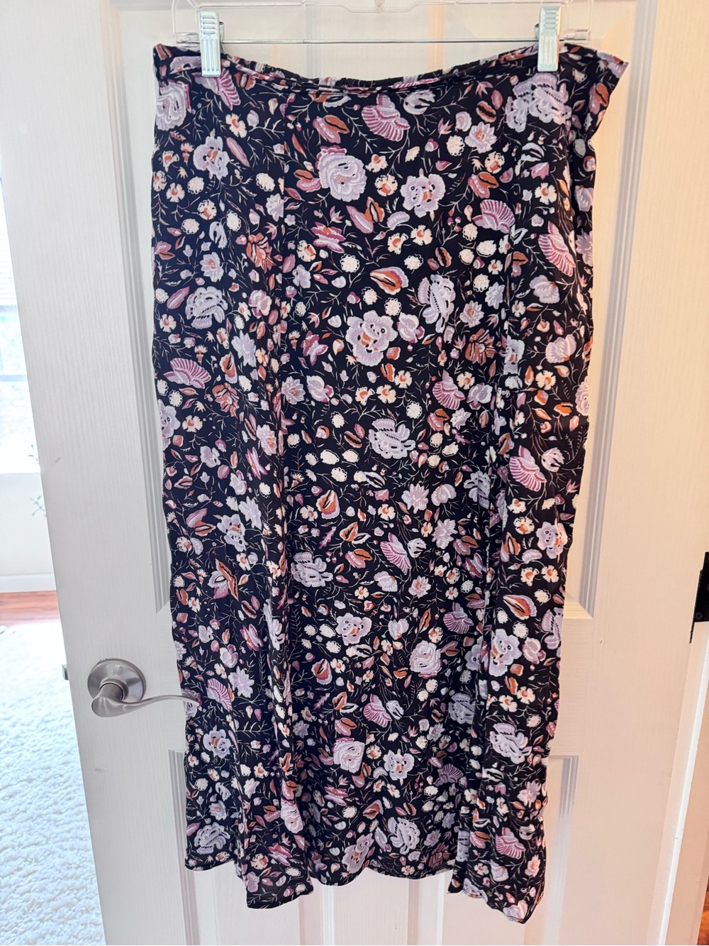 Tahari Floral Midi Skirt in Chocolate with Pink & Cream Blooms